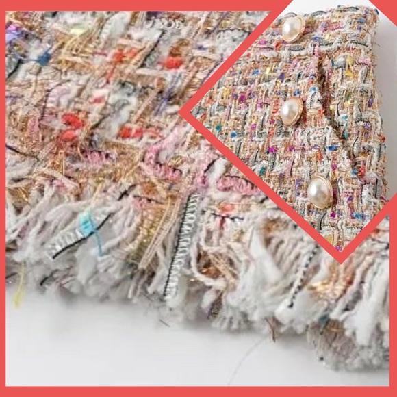 Gold Tweed V Neck Crop Pocket Shorts Fully Lined - Picture 5 of 8